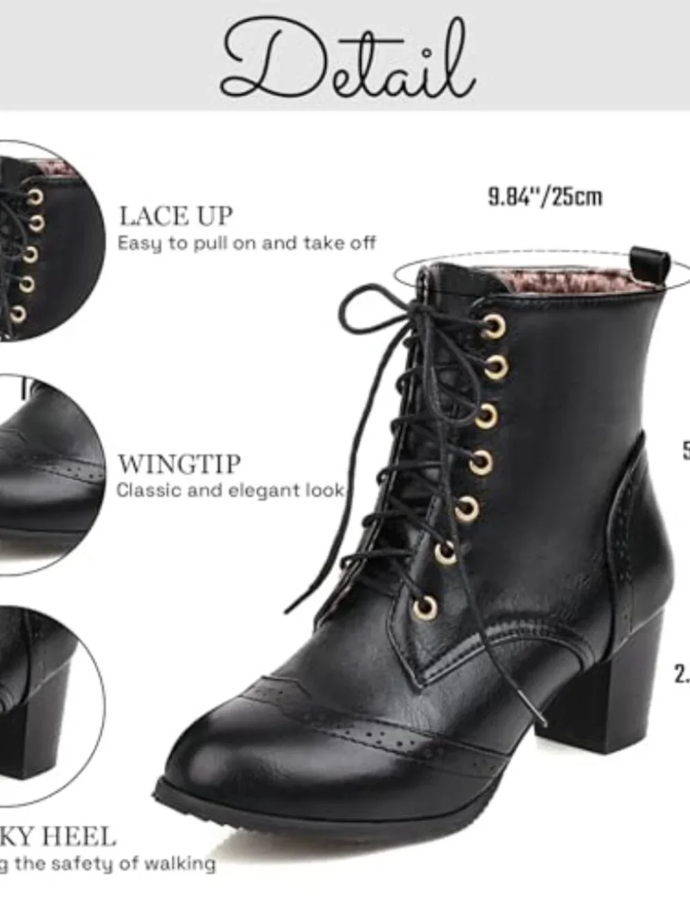 Lace Up Chunky Heel Ankle Boots Side Zip Short Booties